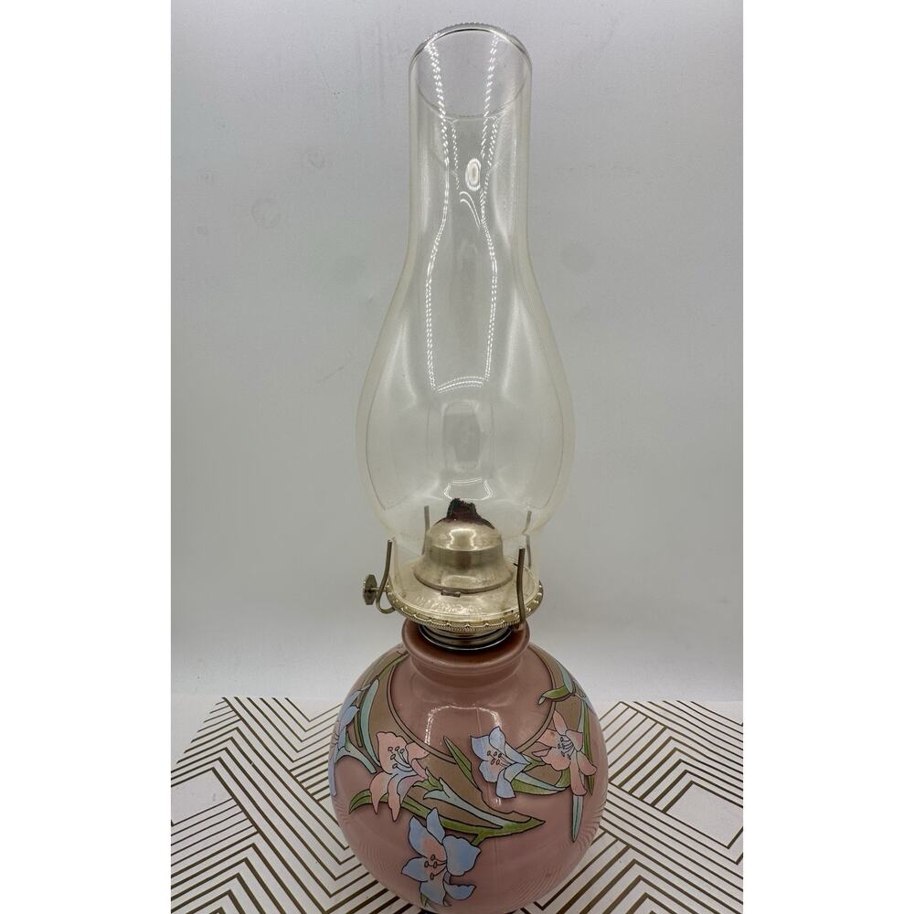Vintage KAADAN LTD. Pink Glass Hurricane Oil Lamp 1980